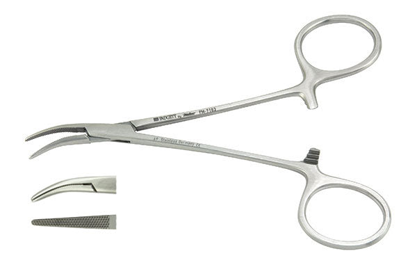 Dandy Forceps 4-3/4 Cvd SidewaysCross Serr Jaws