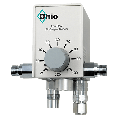 Ohio Medical Low Flow Blender, Left & Right Ports (No Bottom Port), 15 L/min (left) & 15 L/min (right) DISS Flowmeters