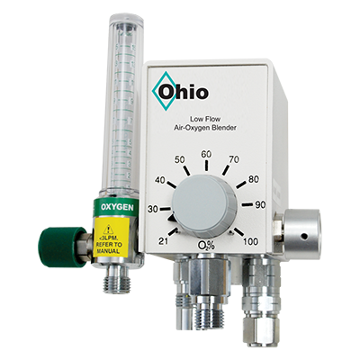 Buy  Ohio Medicla Low Flow Blender with ON/OFF Bleed Knob, Left Flowmeter & Bottom Port, 15 L/min (left) close fit Flowmeter